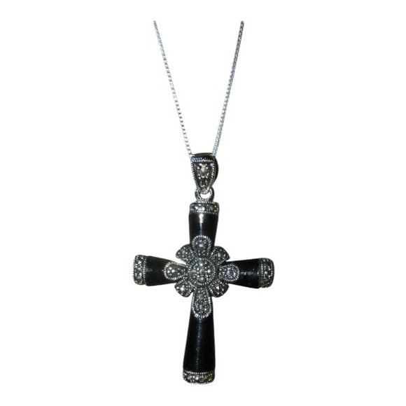 Sterling silver and black cross necklace - Picture 3 of 6